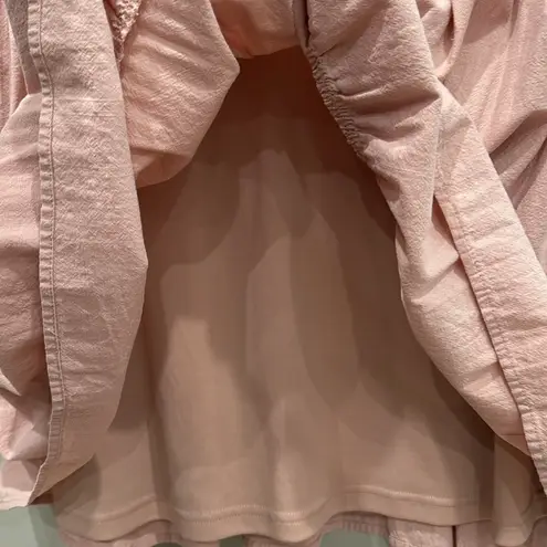 Versona Linen Blush Tiered Ruffle Sleeve Round Neckline Mini Dress