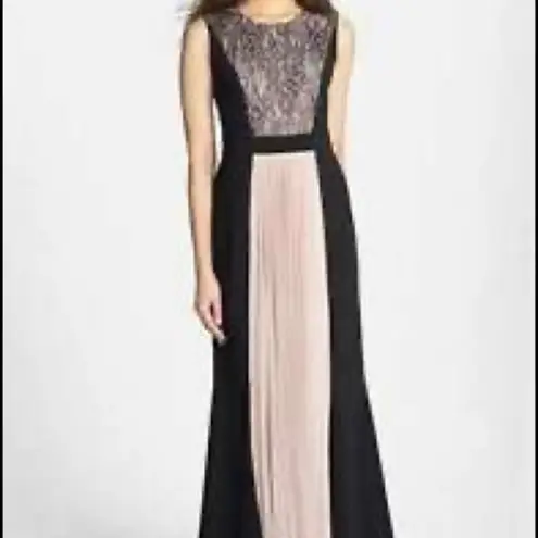 JS Collections Black Pink Lace Pleated Maxi Gown Formal Evening Dress