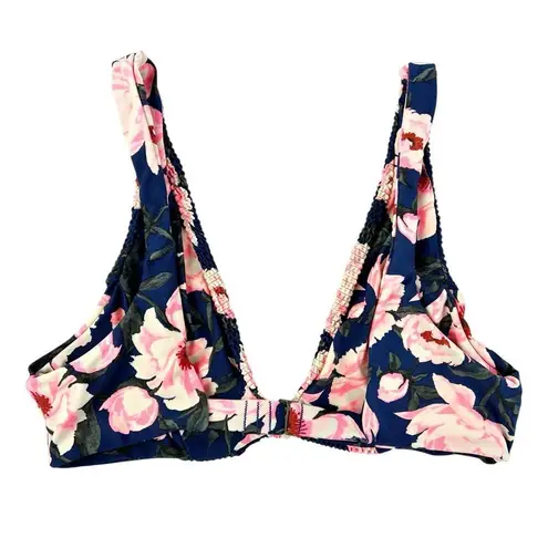 Tori Praver Swimwear Tori Praver Seafoam Navy Blue Floral Swim Bikini Top Smocked Front Size Medium