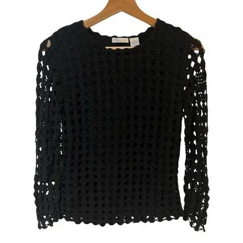 Vintage Marshall Fields Black Crochet Open Knit Top MEDIUM Y2K Whimsigoth Grunge