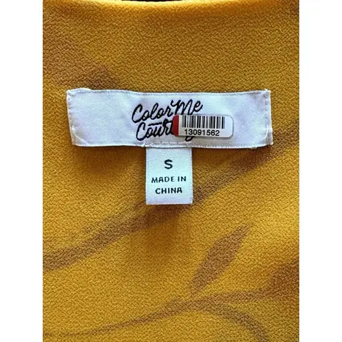 Color Me Courtney Dress Womens Small Yellow Red Floral Print Eleanor Wrap Midi