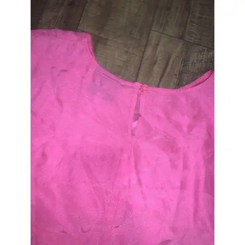 Pink bow 100 % Silk La Roque Original blouse Top casual classic fall boho Size M