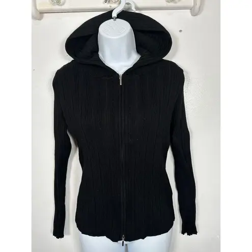 Y2K Belldini Womens Medium Hoodie Long Sleeve Top Black Stretch Full Zip