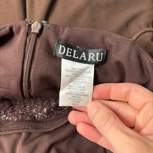 Delaru Brown Formal Dress Gown Y2K 90s Fairy Boho Beaded Sz 4 HOCO Prom Ruffle