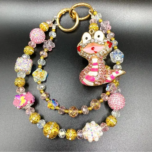 Handmade 🩷 Luxury Bag/Phone Chain Charm/Keychain PINK CHINESE DRAGON Bling Crystal Beads
