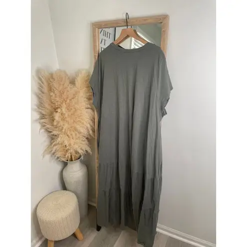 Terra & Sky  Tiered Knit Peasant Maxi Dress Plus Size 4X Olive Green Fall Neutral