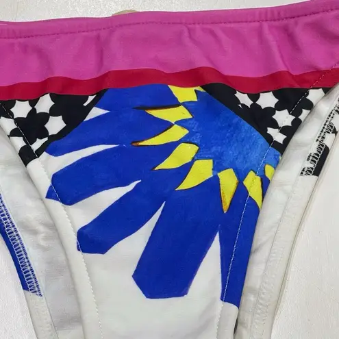 NEW Salinas L Runway Cheeky Bikini Bottoms MultiColor PalmTrees Birds Swim Beach Blue Size L