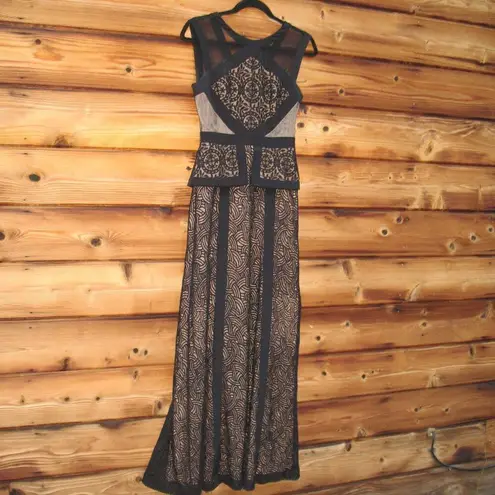 BCBG MAX AZRIA Viviana illusion lace peplum gown Black