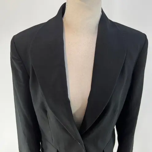 Alice + Olivia  Black Shawl Collar Blazer Ruched Sleeves Black