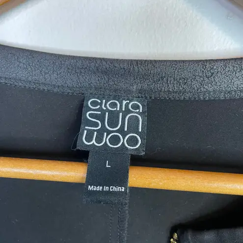 Clara Sunwoo Liquid Leather Ruched Detail Jacket Black Vegan Slim Fit Womens L Size L