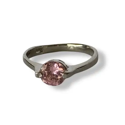 Pink Round Sapphire Solitaire Silver Ring Size 6
