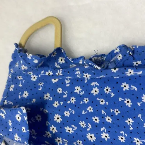 Stradivarius sleeveless shirt dress in blue floral print Sz Small Boho Ruffles