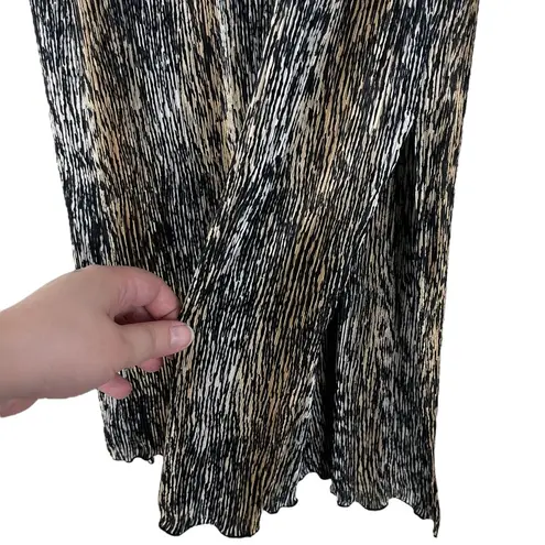 Vintage Choices Women’s Small Striped Crinkled Lettuce Hem Midi Skirt Side Slit Multiple