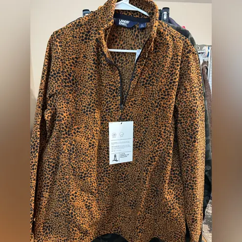 Lands' End New Womens Fleece Quarter Zip Burnt Caramel Leopard Orange Size XL 18