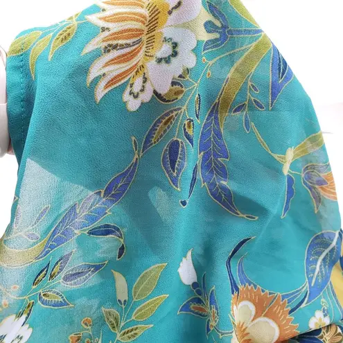 Kontrol Floral Swimsuit Cover Up Open Front Blouse Womens Large Green Sheer