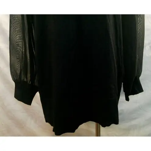 Cable & Gauge Knit Sweater Sheer Sleeves scalloped neck black Size 2X