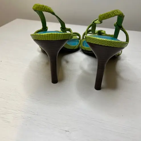 Lauren Ralph Lauren Vintage Reptile Green Sling Back Heeled Sandals sz 6