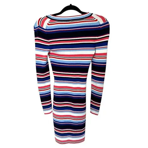 Tommy Hilfiger  Womens Ribbed Knit Striped Sweater Dress White Red Blue Size XS