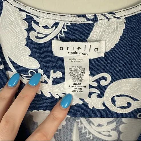 Ariella | Navy and White Textured Paisley Crossover Front Blouse Size Large