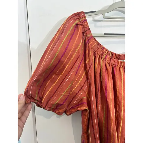 ANA Linen Blend Dress XL Orange Striped Textured Tropical Coastal Beachy NWT