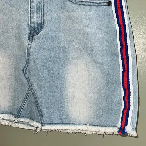 Gogo Jeans  juniors size 9 denim mini skirt super soft red blue stripe down side - Image 2