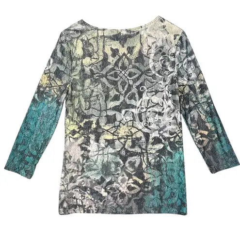 Coldwater Creek Y2K Crinkle Abstract Top Made in USA Stretchy Artsy Blouse Med