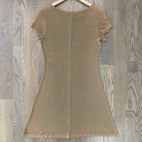 Moda International Vintage Knit Jersey Short Sleeve Crew Neck Swing Dress Olive / Rust Ombre Small