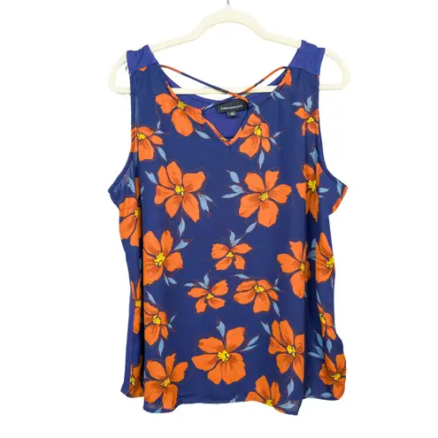 Fortune + Ivy Kason Split Neck Sleeveless Blouse Blue Red Floral Women's XXL