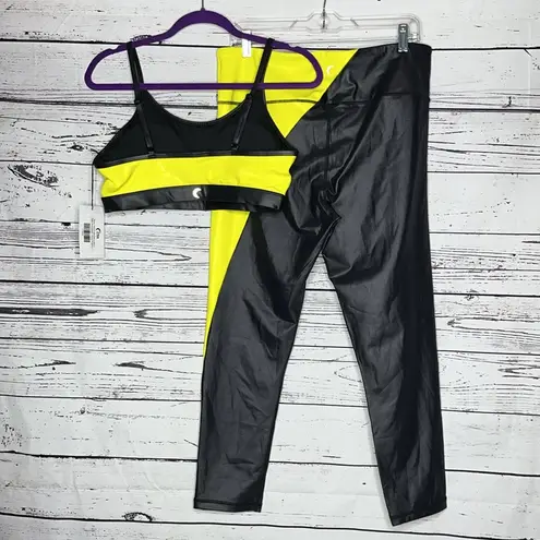 Zyia Active NWT XL 20 Neon Yellow Metallic 2 Pc. Sports Bra & 7/8 Leggings Set