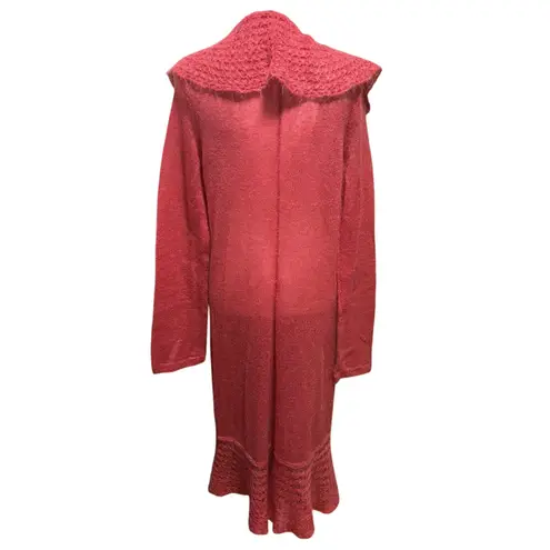 Moda International Size XL Duster Cardigan Sweater Mohair Ruffled Whimsical Pink