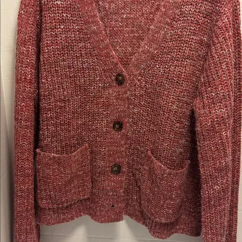 LOVE ELLIE RED TWEED LIKE SWEATER 100% ACRYLIC 2 POCKETS 4 BUTTON CARDIGAN LARGE