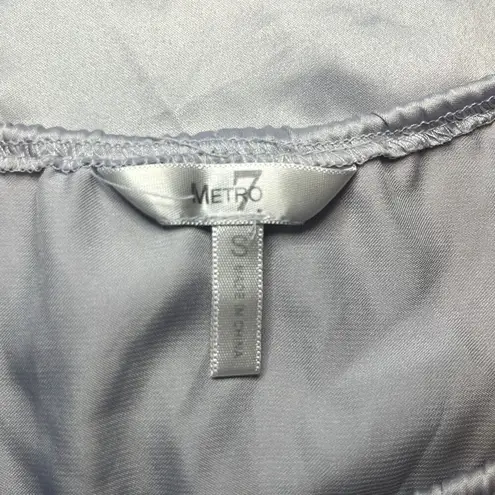 Metro7 Small Silver Metallic Y2K Tie Front Scoop Neck Short Sleeve Slink Blouse