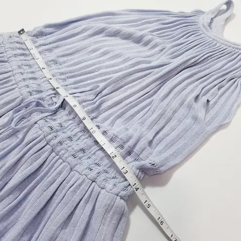 Point Sur Light Blue Linen Blend Knit Maxi Dress Sleeveless Drawstrings Size M