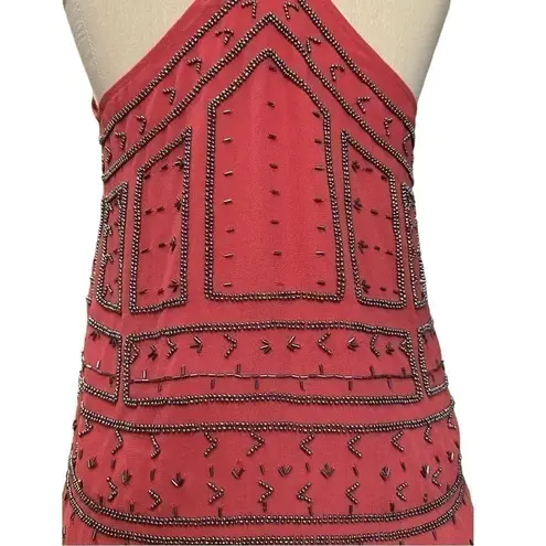 Lord & Taylor Dex Beaded Sheer Lined Boho Chic Cami Coral Racer Back Size XS Pink