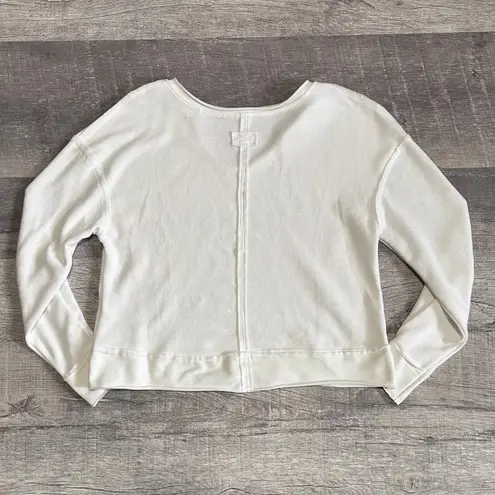 Boutique Waffle Knit White Pullover Top Womens S Exposed Seam Cotton Blend Crop Shirt