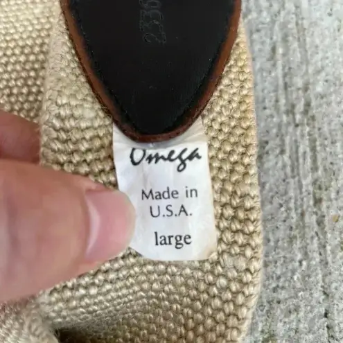 Vintage OMEGA Arrowhead Arrow Metal Buckle Stretch Belt Tan Brown Natural Large Gold