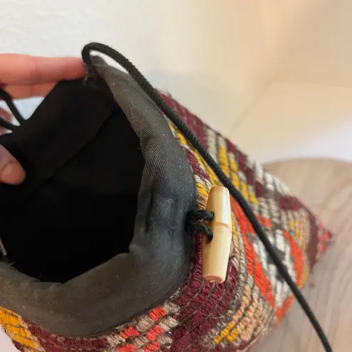 Indie Handmade Fabric Woven Weaved Southwestern Small Crossbody Bag Black