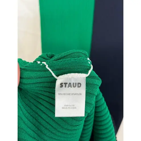 STAUD  Dana Two-Tone Sleeveless V-Neck Ribbed-Knit Midi Dress Navy/Green Womens S