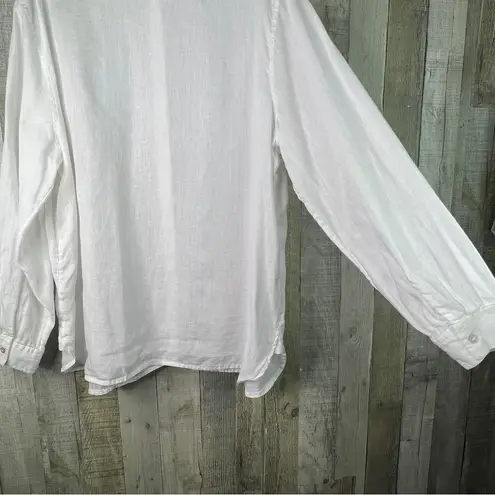 J. Jill XL 100% Linen White Long Sleeve Button Cuff Button Front Collared Shirt