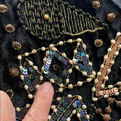 Vintage 90s Effeci Black Velvet Beaded Sequin Open Front Vest. Size undefined