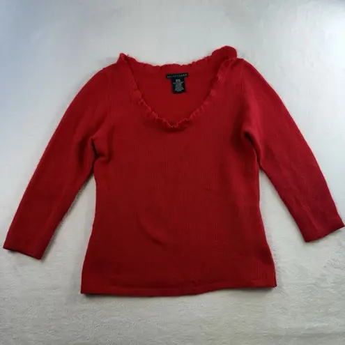 Apostrophe M Medium Sweater Soft Angora Wool Blend Holiday Christmas Ruffle Red - Image 2