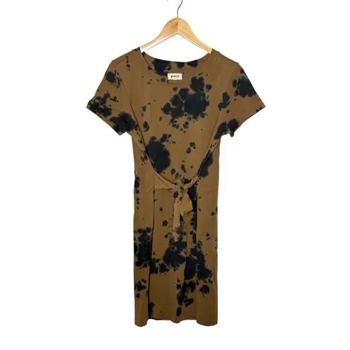 Pact Tie Front T Shirt Dress Brown Black Tie Dye Organic Cotton Midi M Size M
