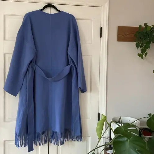 Zimmermann Fringed Wool Coat Wrap Robe Style Trench Coat Periwinkle Blue Size 3
