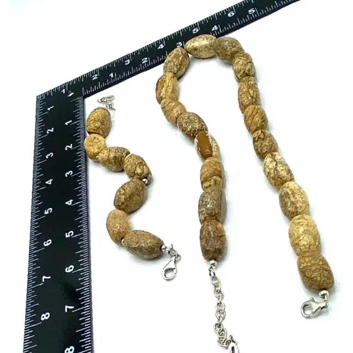 Barse 925 Sterling Silver Picture Jasper Necklace Bracelet Set Chunky Jewelry Brown