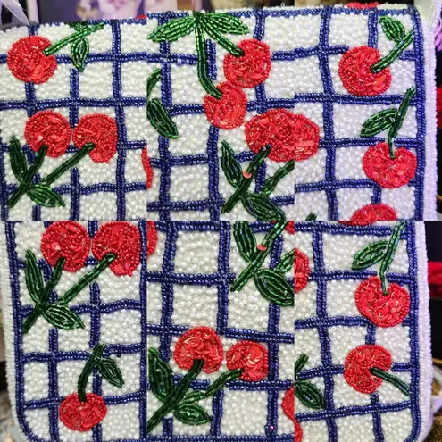 Viral Made In India Cherry Beaded Bag Blue