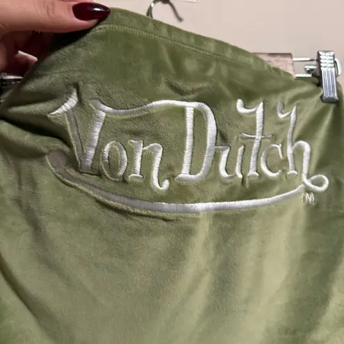 Von Dutch Velour Matching Set Wide Leg Track Pant Tube Top Olive Green- Size 1X