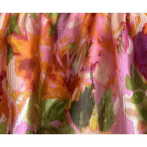 New Anthropologie Fig & Flower Floral Boho Hi Lo Chiffon LS Dress Lined Large Pink