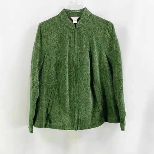 Christopher & Banks C. J BANKS BY Green Floral Zip Up Jacket