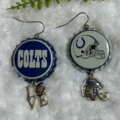 Colts Blue white love helmet charm dangle Earrings