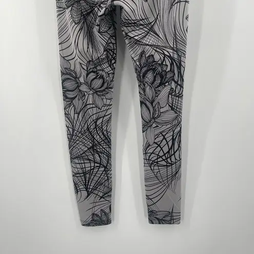 Beyond Yoga Leggings Small Abstract Floral Gray High Waist Flip It & Reverse It